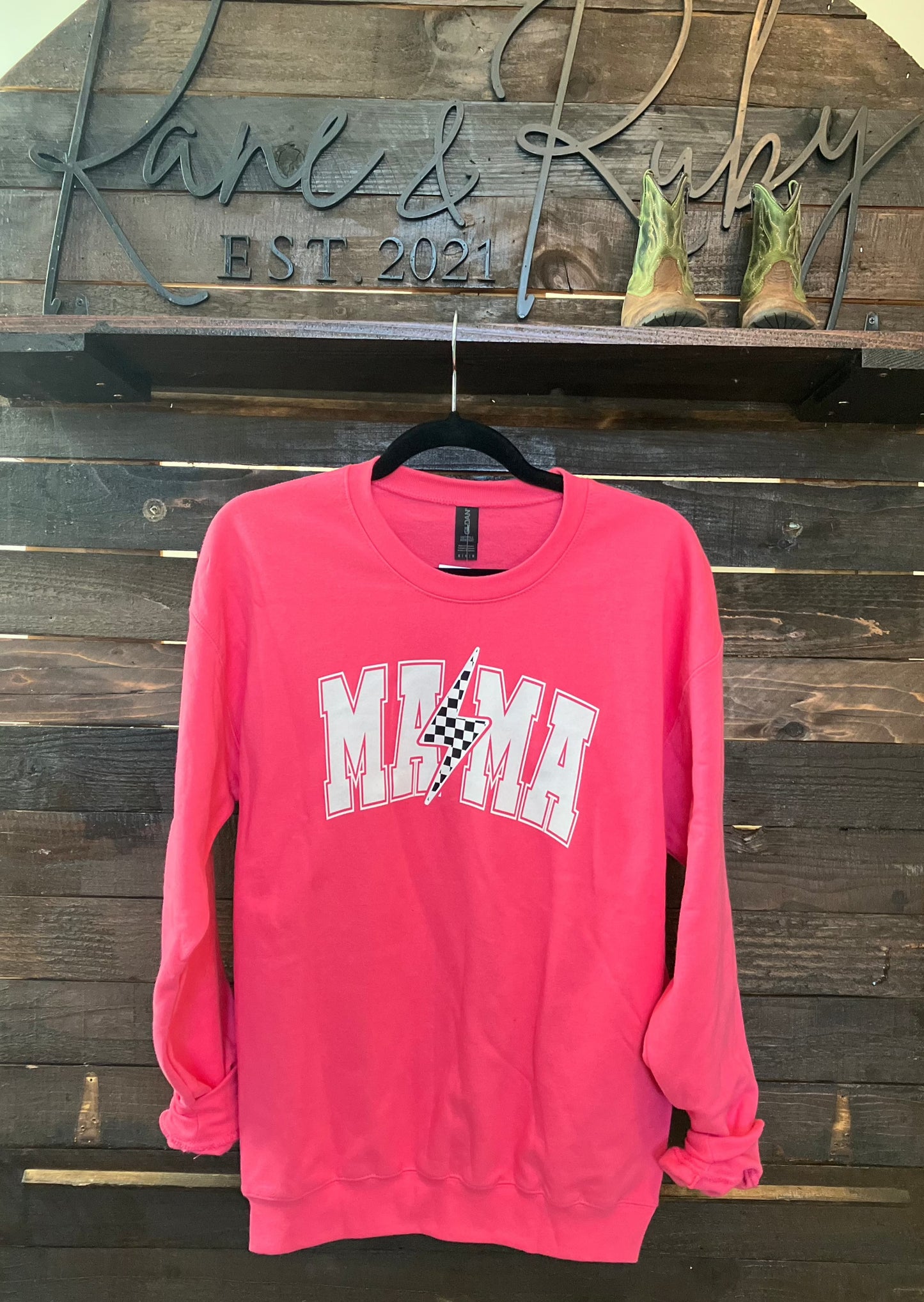 Pink Mama Lightning Bolt Crewneck