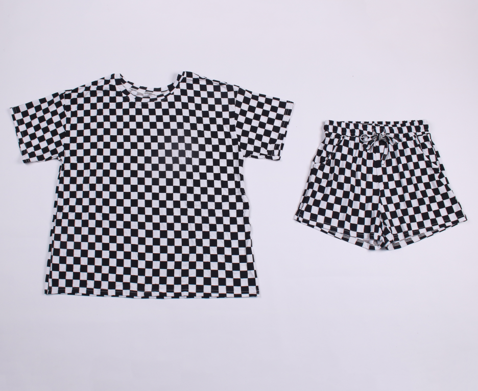 Adult Shorts Black Checkers Pajamas
